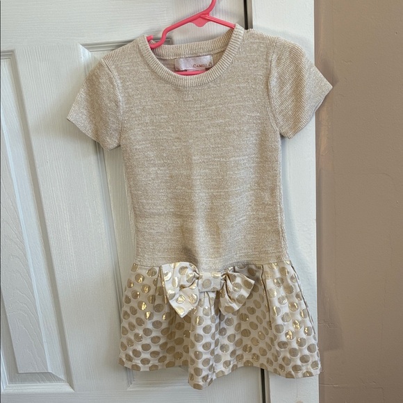 Other - Charming Gold Polka Dot Dress with Bow